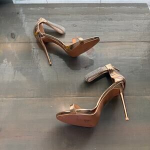 Peace + Love Rose Gold Rhinestone Strappy Heels Sz 8